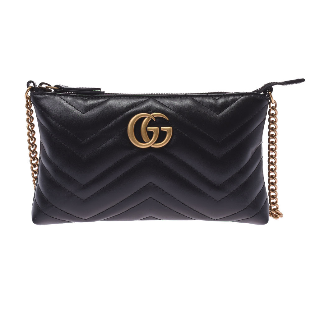 GUCCI GG Marmont Chain Wallet Bag Black Leather Shoulder